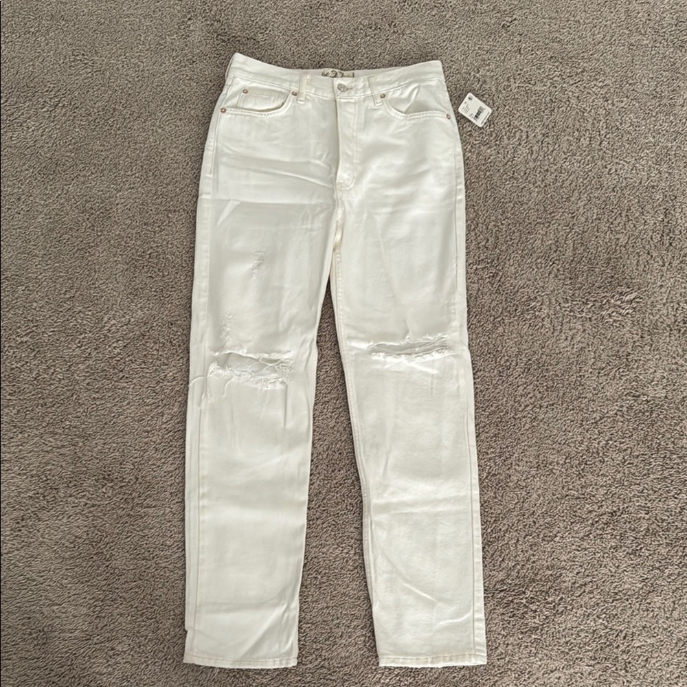 Free People White Straight Leg Jeans